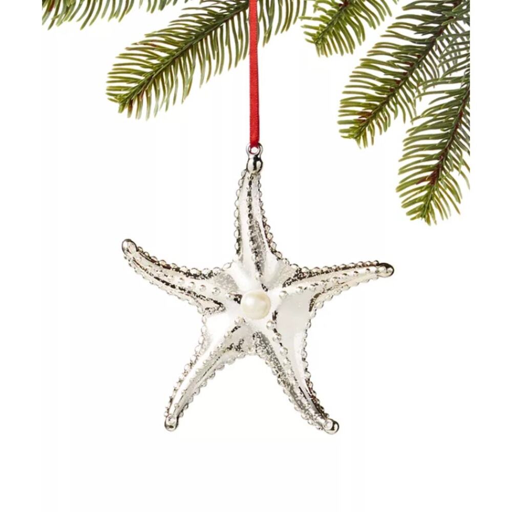 Holiday Lane  Seaside Plastic Starfish Christmas Holiday Ornament Silver NEW
